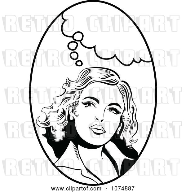 Vector Clip Art of Retro Pop Art Lady with a Thought Balloon in an Oval