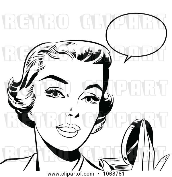 Vector Clip Art of Retro Pop Art Talking Lady Holding a Compact
