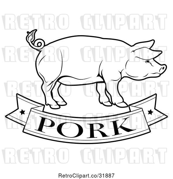 Vector Clip Art of Retro Pork Food Banner and Pig