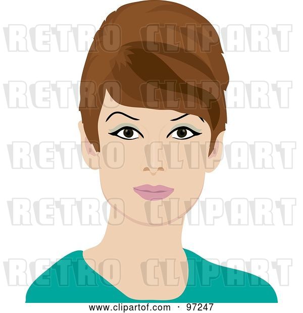 Vector Clip Art of Retro Portrait of a 60s Styled Lady with Brunette Hair
