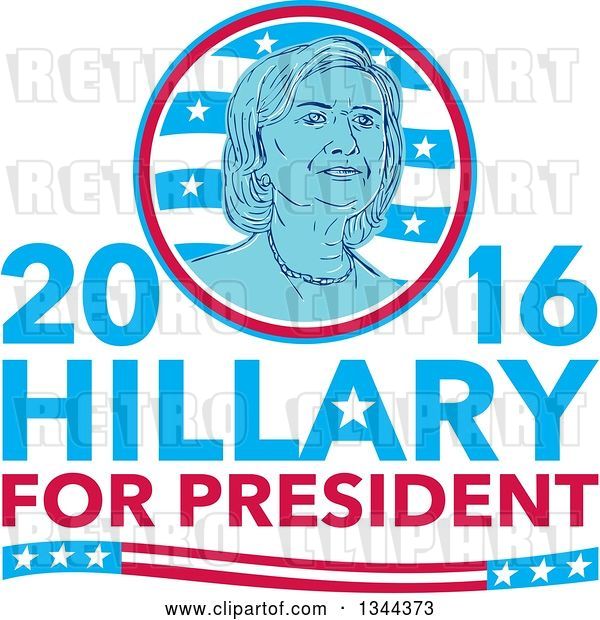Vector Clip Art of Retro Portrait of Hillary Clinton in a Circle over Text