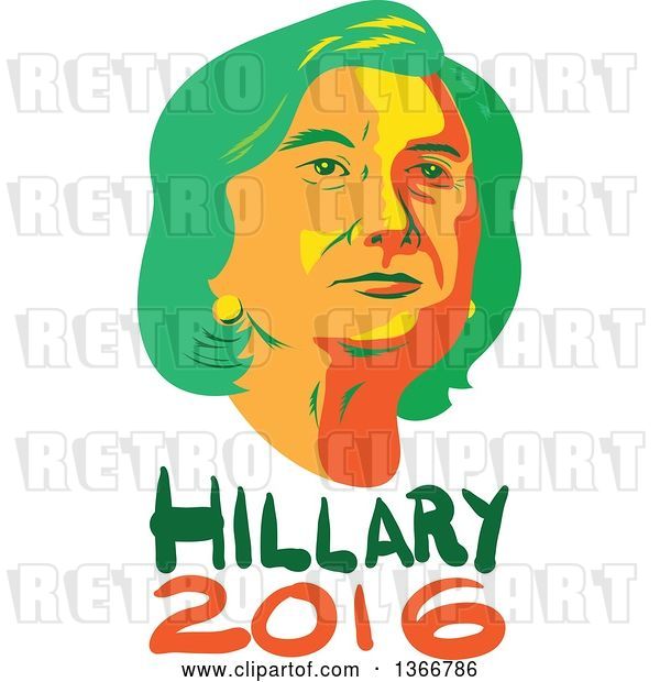 Vector Clip Art of Retro Portrait of Hillary Clinton over Text