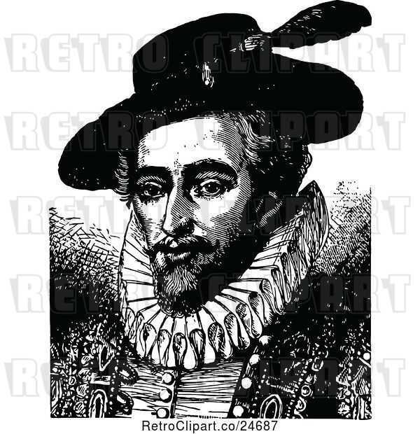 Vector Clip Art of Retro Portrait of Sir Walter Raleigh