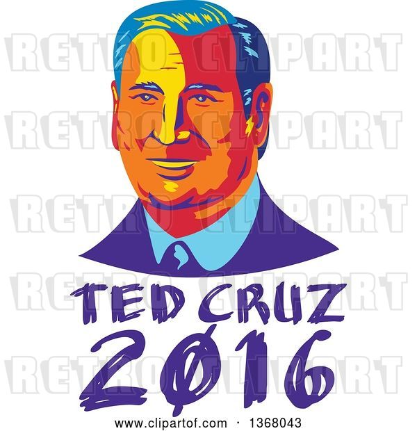 Vector Clip Art of Retro Portrait of Ted Cruz over Text