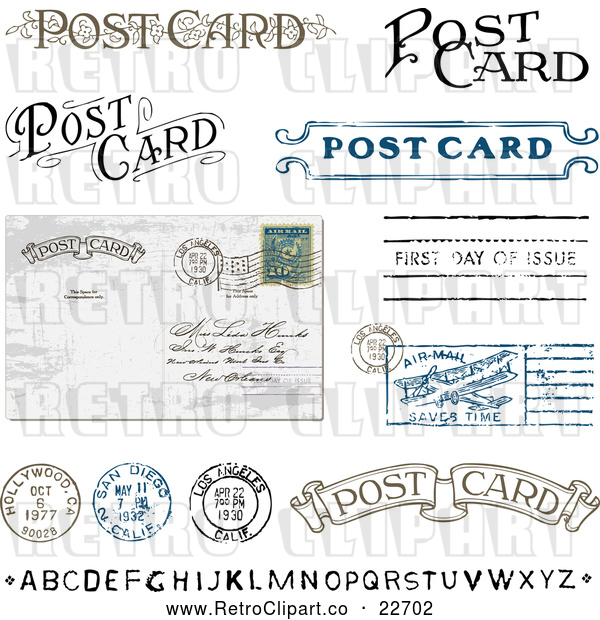 Vector Clip Art of Retro Post Card Text and Elements
