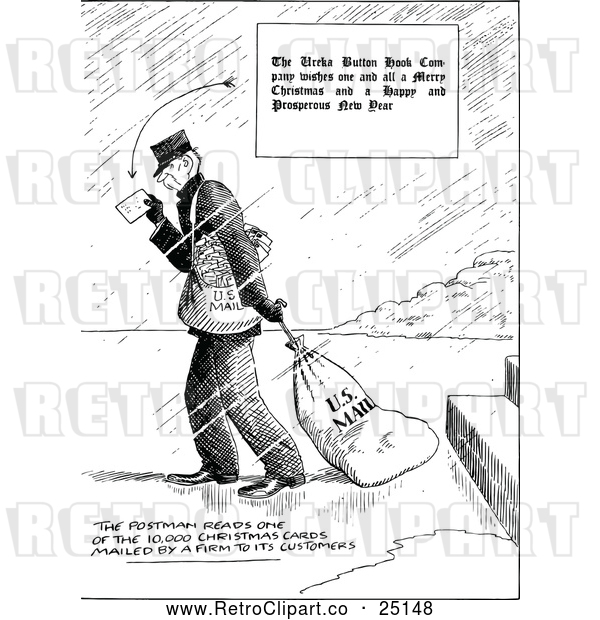 Vector Clip Art of Retro Postman Dragging a Mail Bag by ...