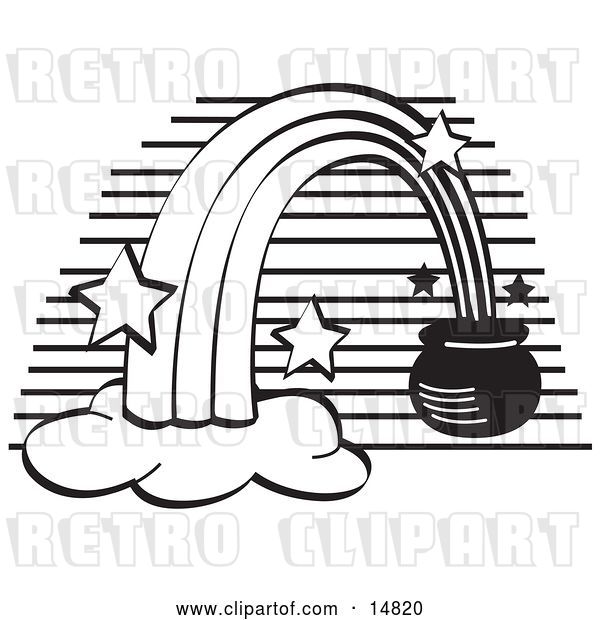Vector Clip Art of Retro Pot of Gold at the End of a Rainbow,