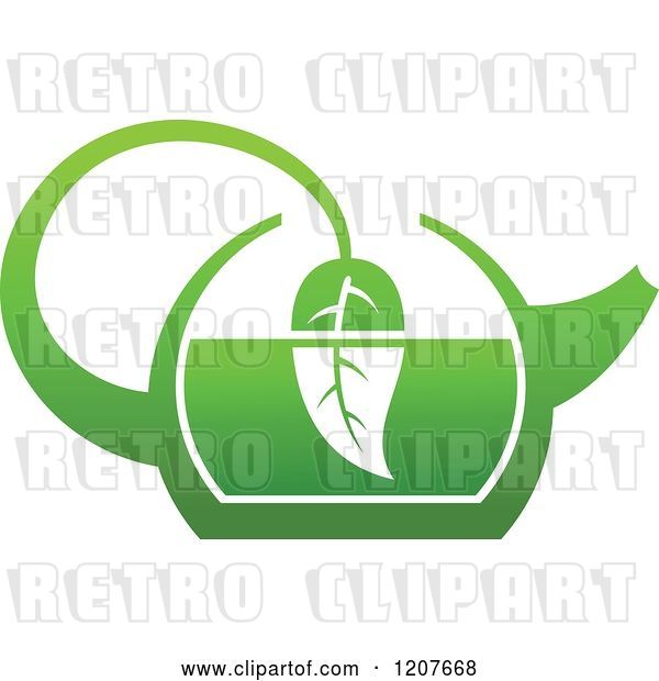 Vector Clip Art of Retro Pot of Green Tea with Leaves 2