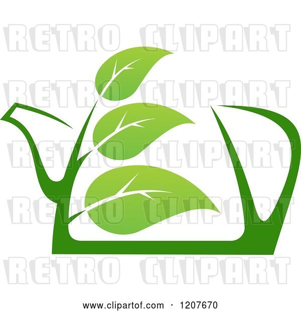 Vector Clip Art of Retro Pot of Green Tea with Leaves