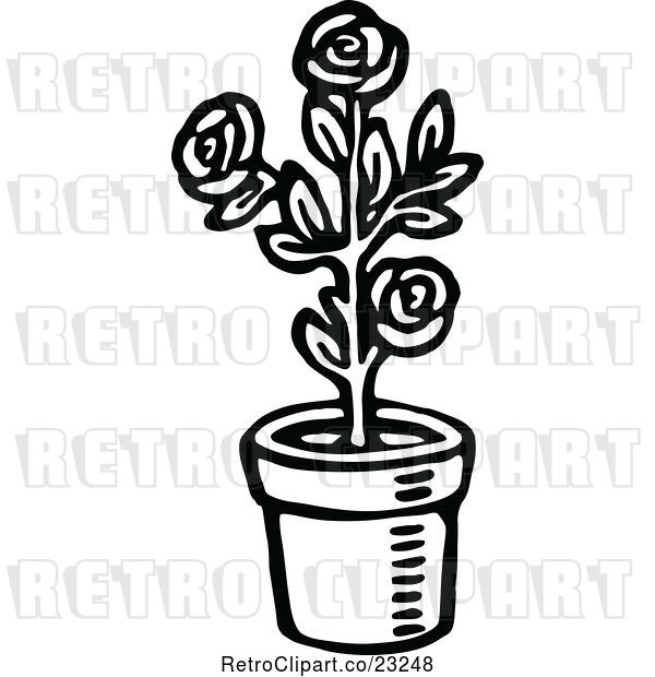 Vector Clip Art of Retro Potted Rose Plant