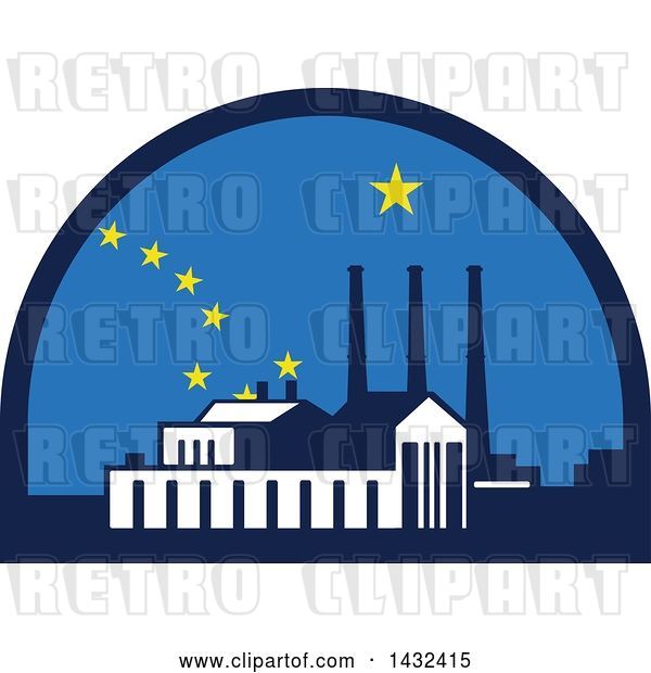 Vector Clip Art of Retro Powerplant and Alask Flag Styled Half Circle