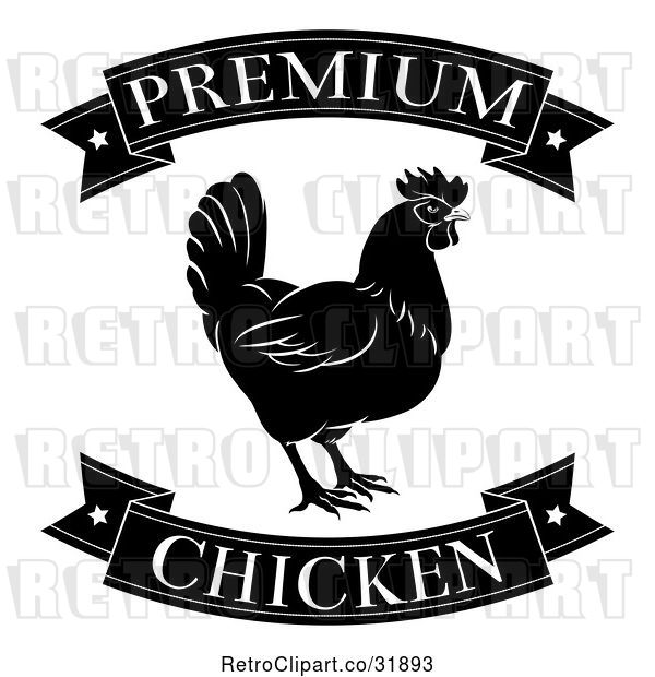 Vector Clip Art of Retro Premium Chicken Food Banners and Rooster