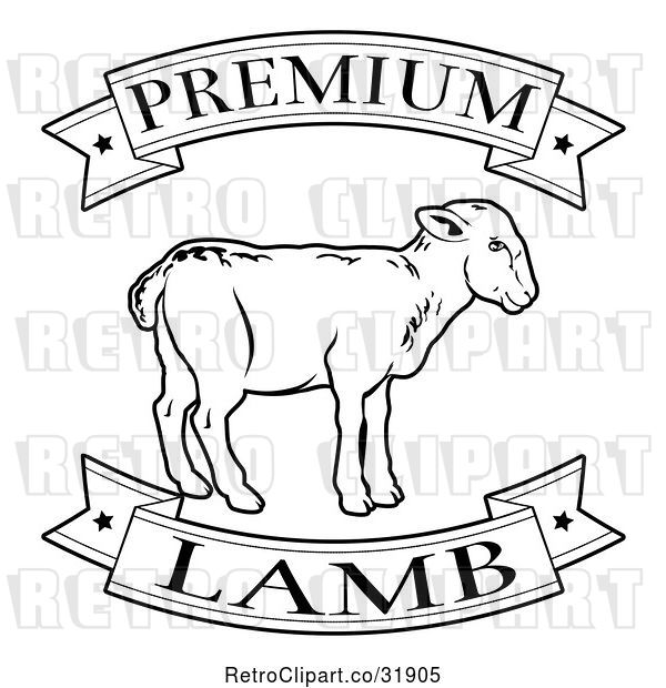 Vector Clip Art of Retro Premium Lamb Food Banners and Sheep