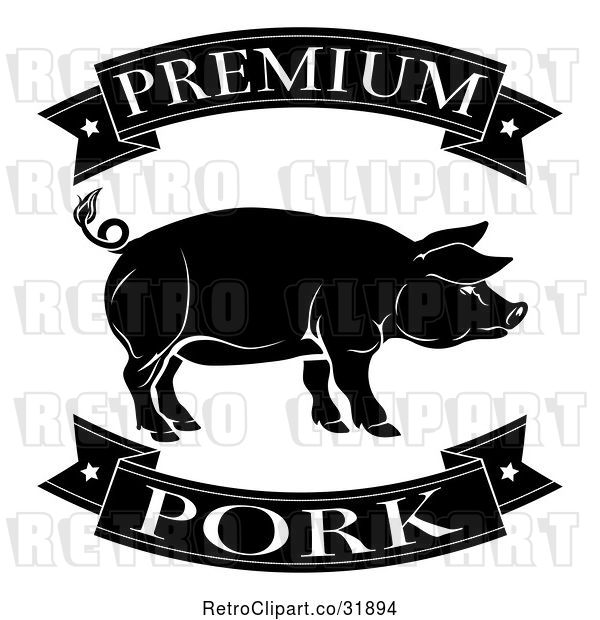 Vector Clip Art of Retro Premium Pork Food Banners and Pig