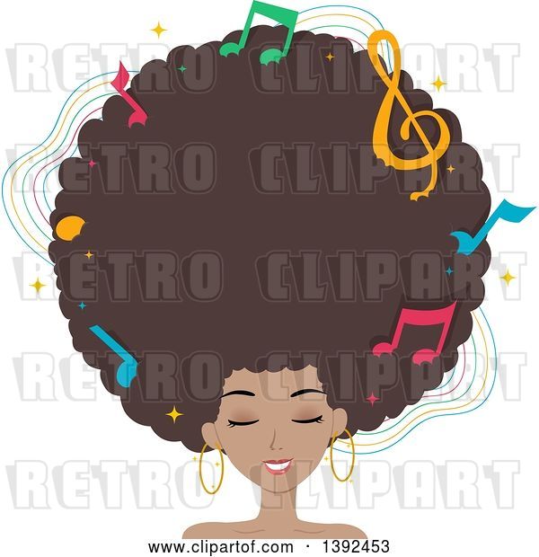 Vector Clip Art of Retro Pretty Black Lady with a Giant Afro and Music Notes