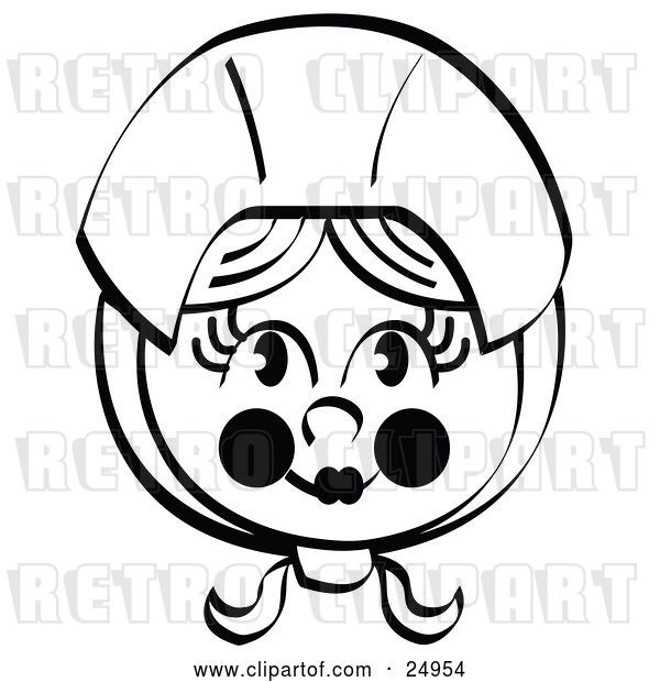 Vector Clip Art of Retro Pretty Female Pilgrim with Flushed Cheeks, Wearing a Bonnet over Her Hair