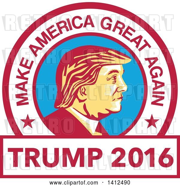 Vector Clip Art of Retro Profile Portrait of Donald Trump in a Circle with Text