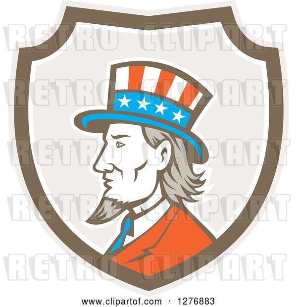 Vector Clip Art of Retro Profiled American Uncle Sam in a Taupe White and Brown Shield