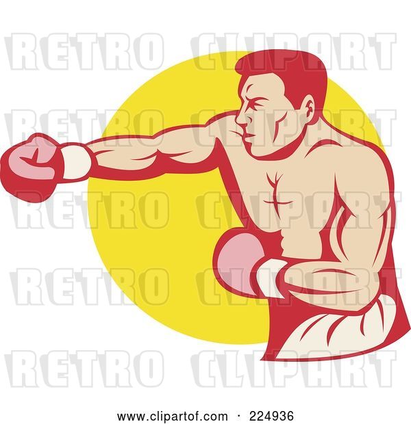 Vector Clip Art of Retro Punching Boxer over a Yellow Circle Logo