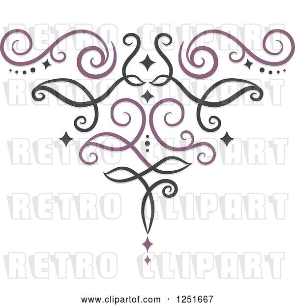 Vector Clip Art of Retro Purple and Black Ornate Swirl