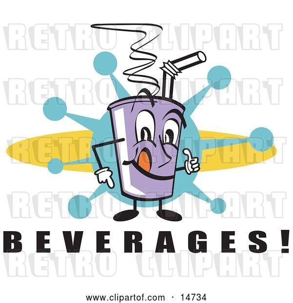 Vector Clip Art of Retro Purple Cup Holding Fountain Soda and a Straw