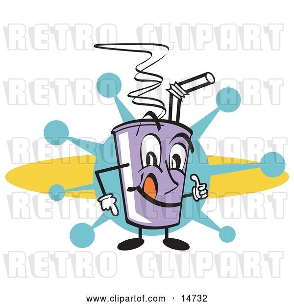 Vector Clip Art of Retro Purple Cup Holding Fountain Soda and a Straw