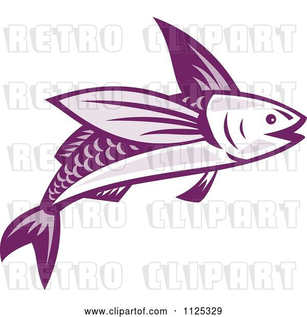 Vector Clip Art of Retro Purple Flying Fish