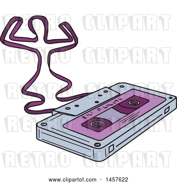 Vector Clip Art of Retro Purple Labeled Cassette Tape with the Tape Forming a Dancing Guy