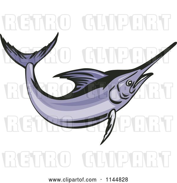 Vector Clip Art of Retro Purple Swordfish Leaping