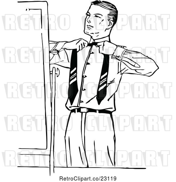 Vector Clip Art of Retro Putting on a Tie