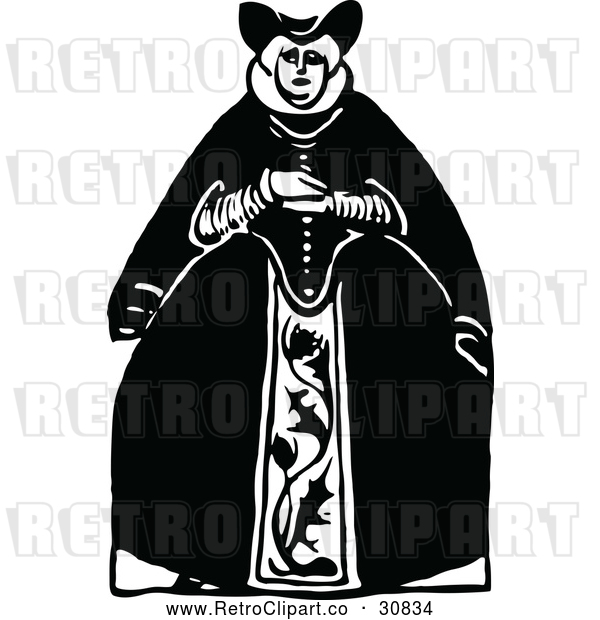Vector Clip Art of Retro Queen in a Large Dress