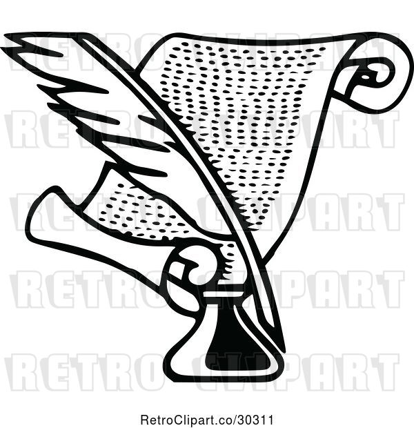 Vector Clip Art of Retro Quill Ink and Letter