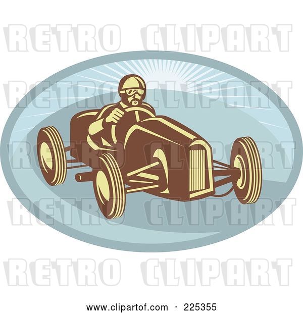 Vector Clip Art of Retro Race Car Driver on a Blue Oval Logo