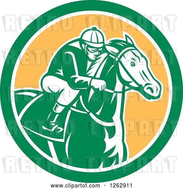 Vector Clip Art of Retro Racing Jockey in a Green White and Yellow Circle
