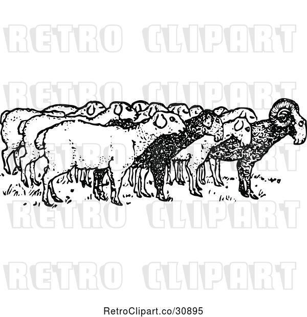 Vector Clip Art of Retro Ram with Sheep
