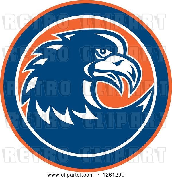 Vector Clip Art of Retro Raptor or Eagle in an Orange Blue and White Circle
