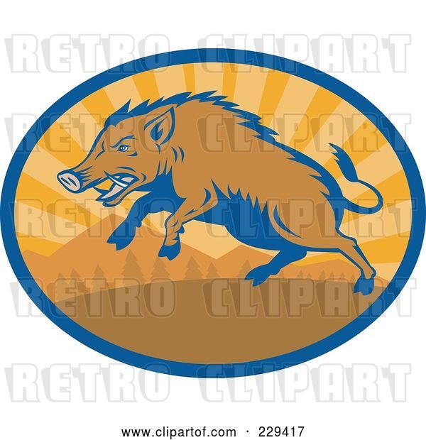 Vector Clip Art of Retro Razorback Boar Running Logo
