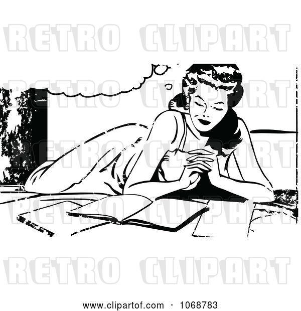 Vector Clip Art of Retro Reading Pop Art Lady and Grunge
