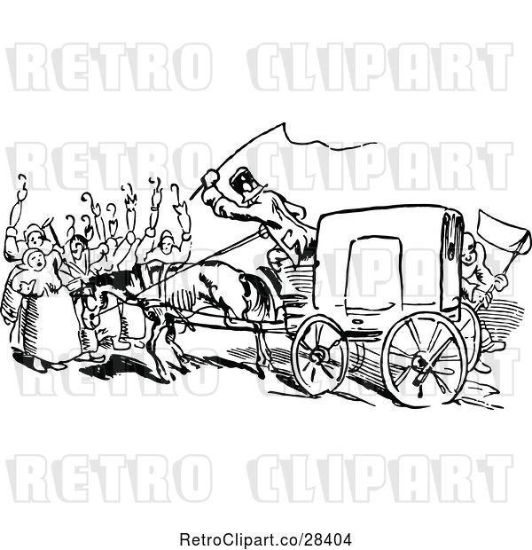 Vector Clip Art of Retro Rear View of a Carriage and People Blocking