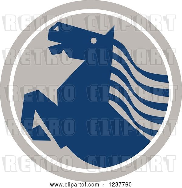 Vector Clip Art of Retro Rearing Blue Horse in a Tan Circle