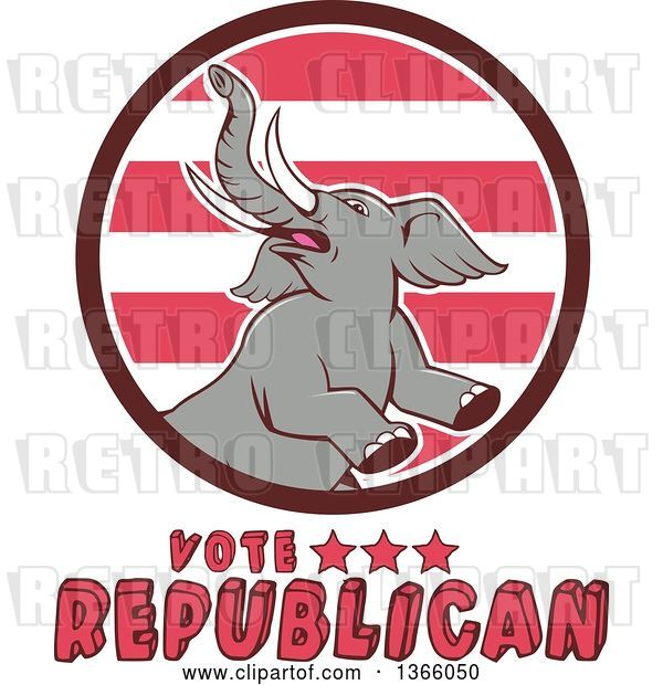 Vector Clip Art of Retro Rearing Political Elephant in a Circle with Vote Republican Text