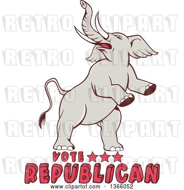 Vector Clip Art of Retro Rearing Political Elephant with Vote Republican Text