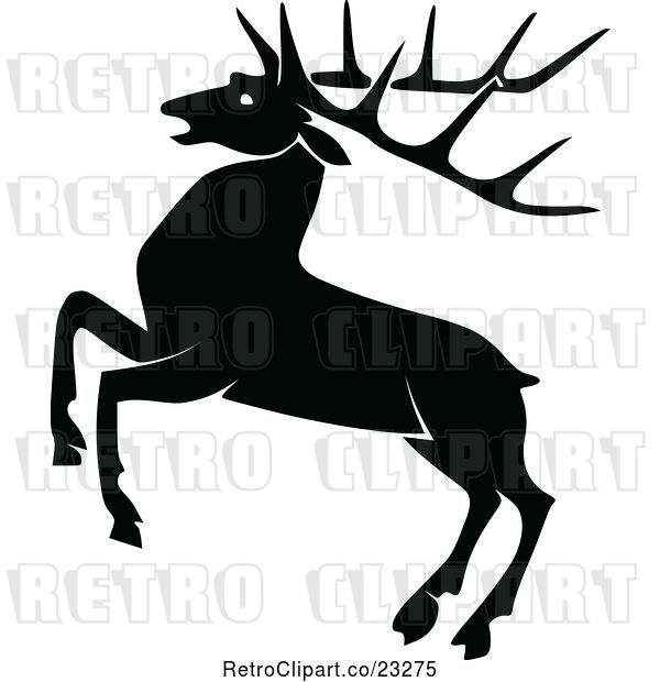 Vector Clip Art of Retro Rearing Stag Deer with Big Antlers