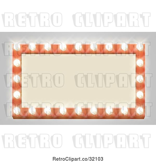 Vector Clip Art of Retro Rectangular Marquee Theater Sign with Light Bulbs on Gray