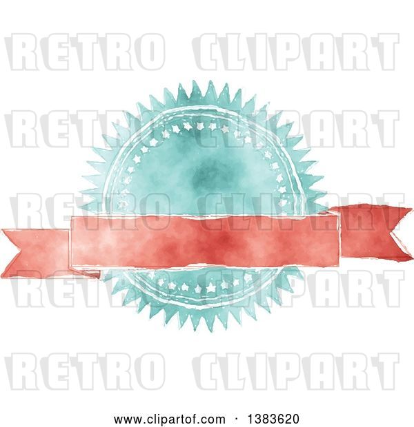Vector Clip Art of Retro Red and Blue Styled Badge Seal Label with a Blank Ribbon Banner