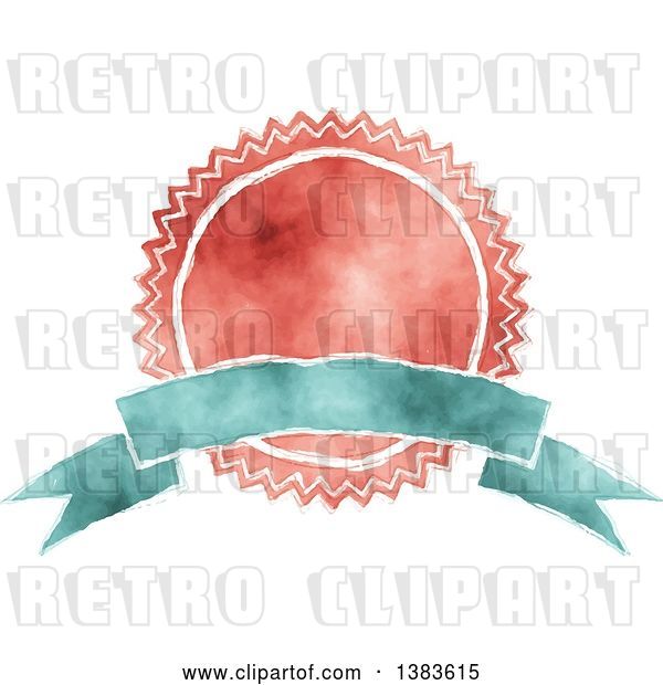Vector Clip Art of Retro Red and Blue Styled Badge Seal Label with a Blank Ribbon Banner