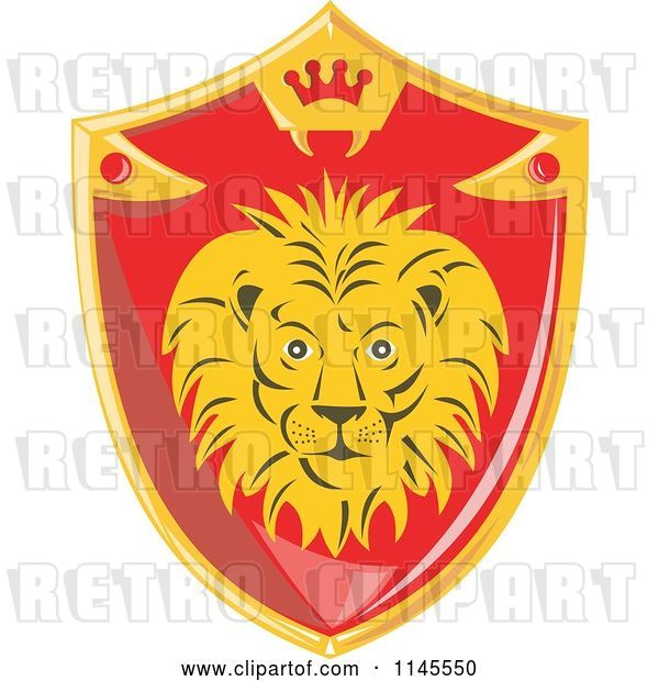 Vector Clip Art of Retro Red and Gold Lion Shield