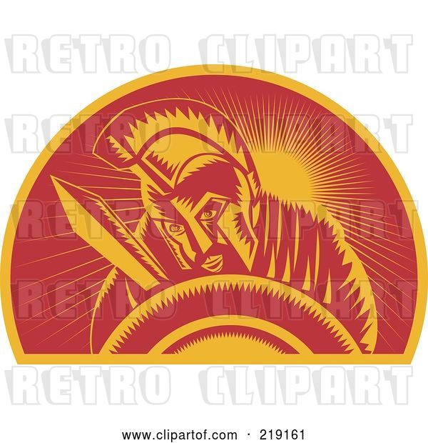 Vector Clip Art of Retro Red and Orange Roman Soldier Logo