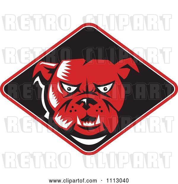 Vector Clip Art of Retro Red Angry Bulldog in a Black Diamond