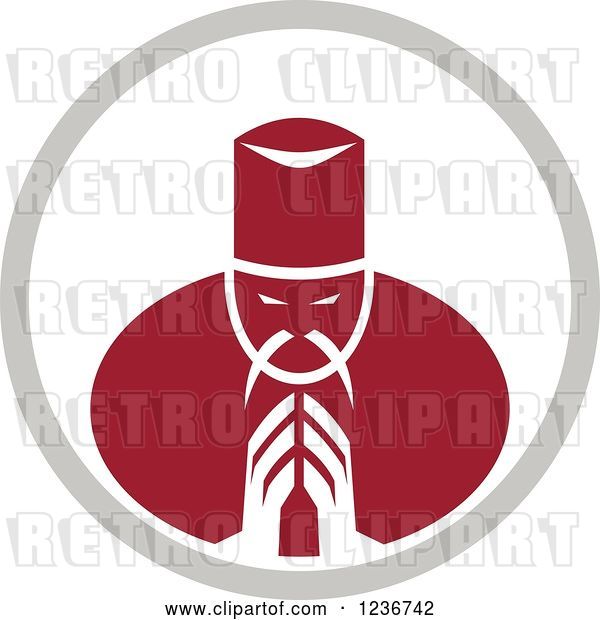 Vector Clip Art of Retro Red Asian Chef Bowing or Praying in a Circle